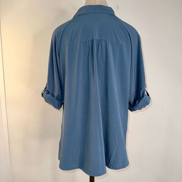 Columbia Blue Omni-Wick Button Front Top Womens XL Utility Roll Tab Sleeves - Picture 2 of 10